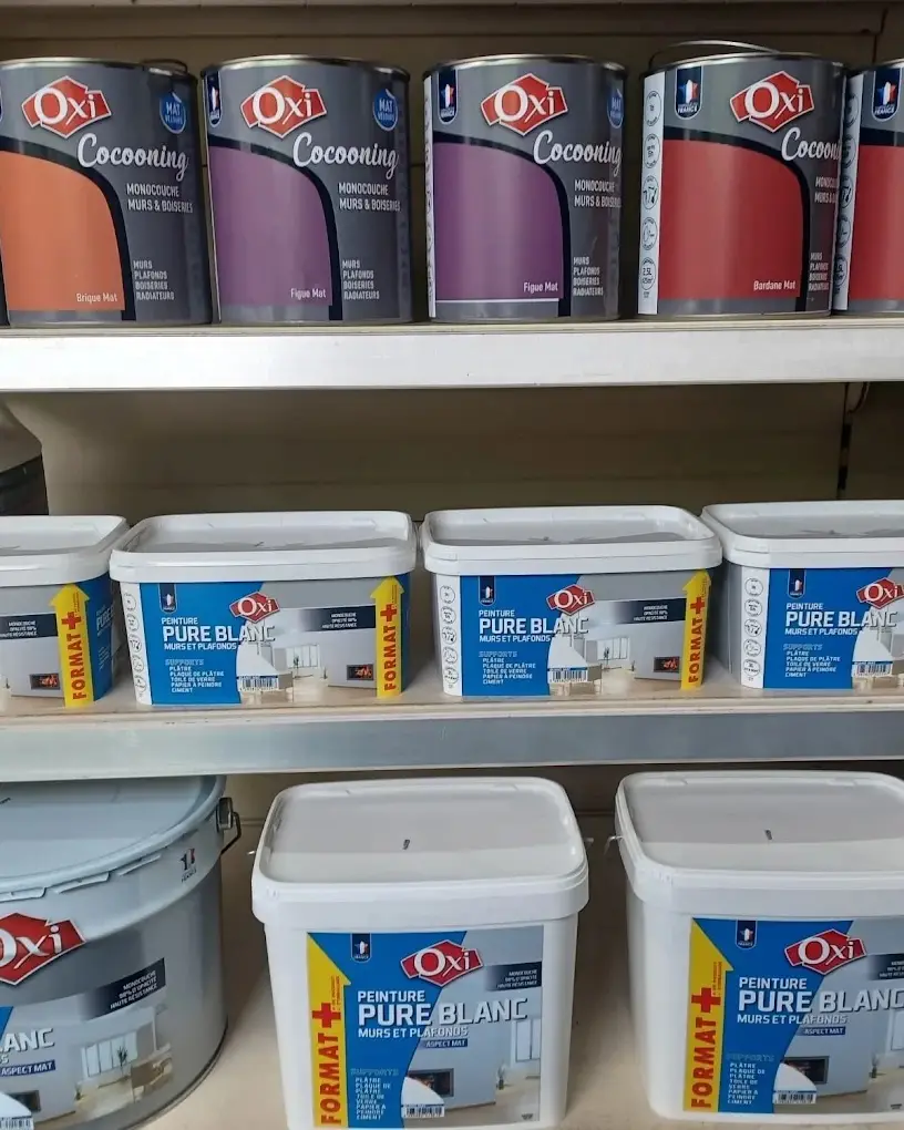 Pots de peinture Oxi en rayon au showroom